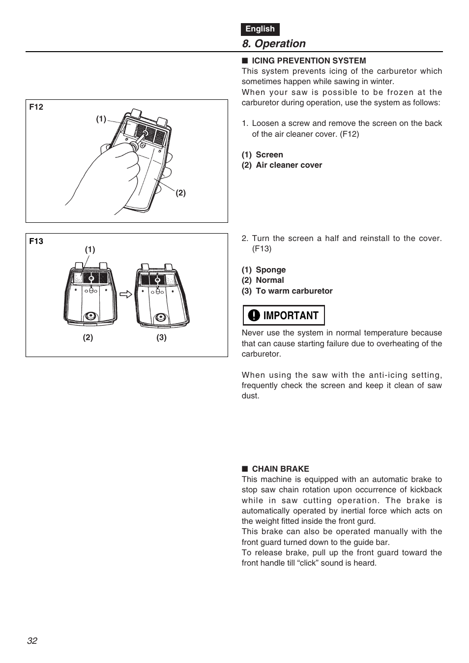 Operation, Important | Zenoah KOMATSU G5000AVS User Manual | Page 32 / 72