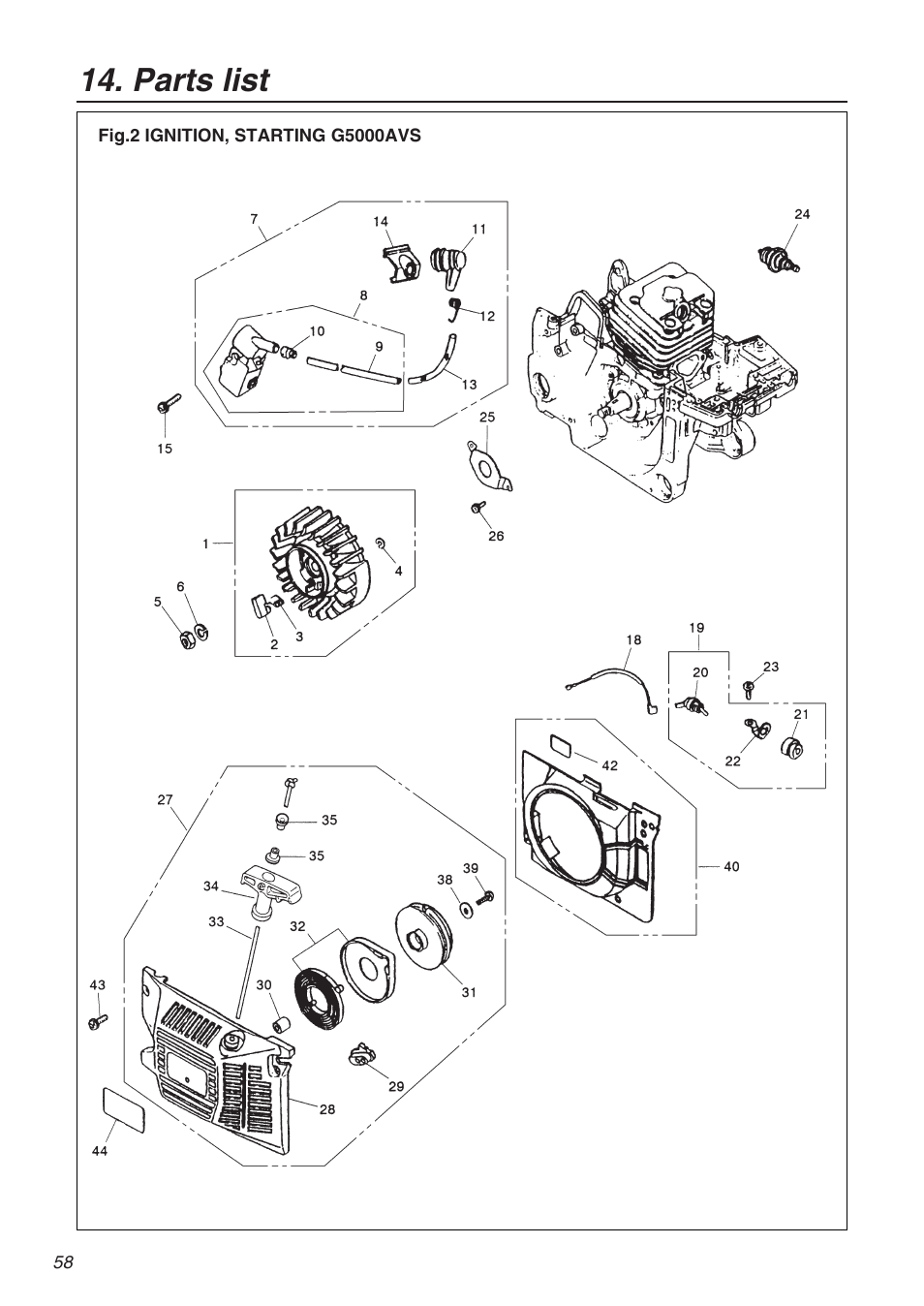 Parts list | Zenoah KOMATSU G5000AVS User Manual | Page 58 / 72