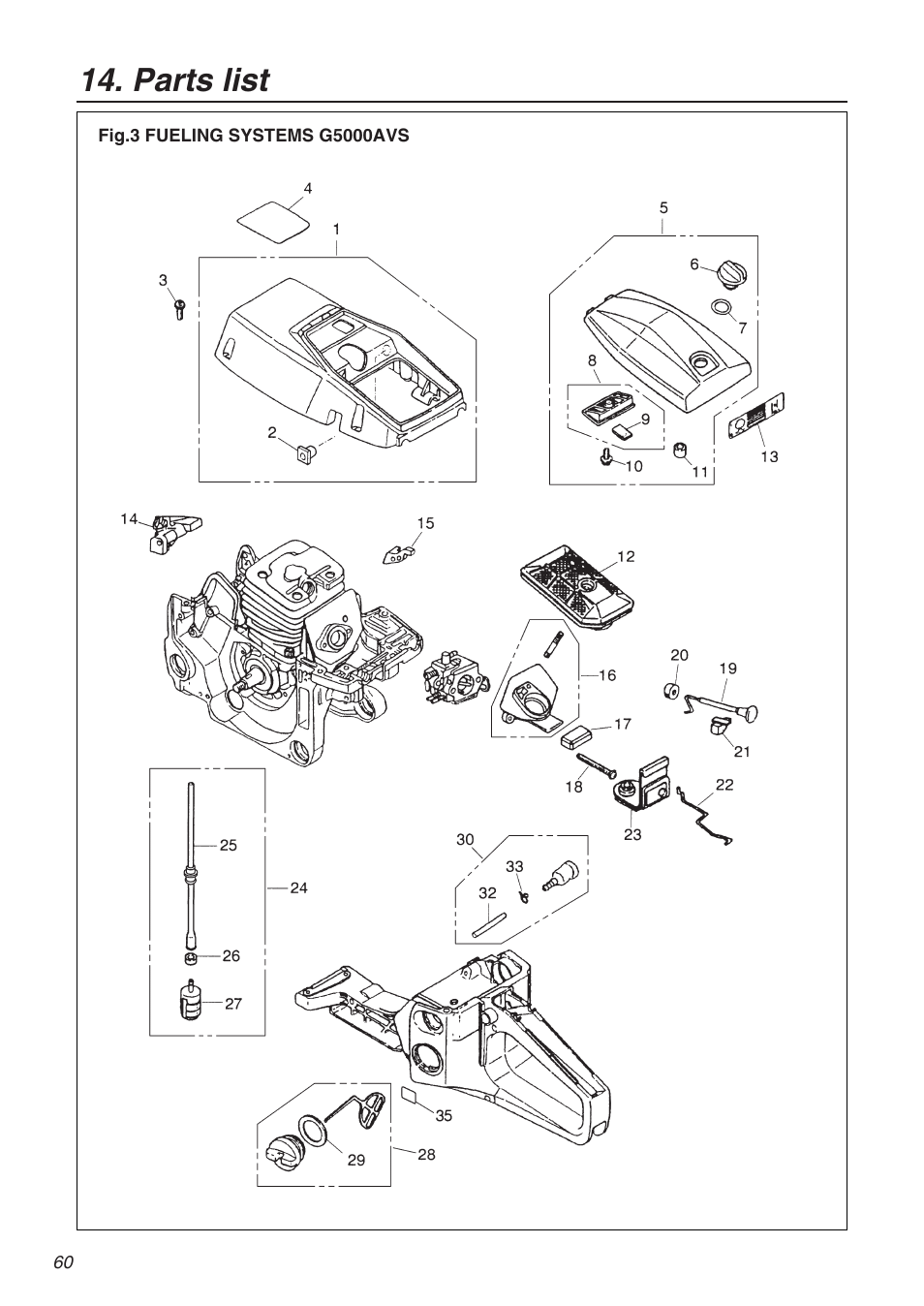 Parts list | Zenoah KOMATSU G5000AVS User Manual | Page 60 / 72