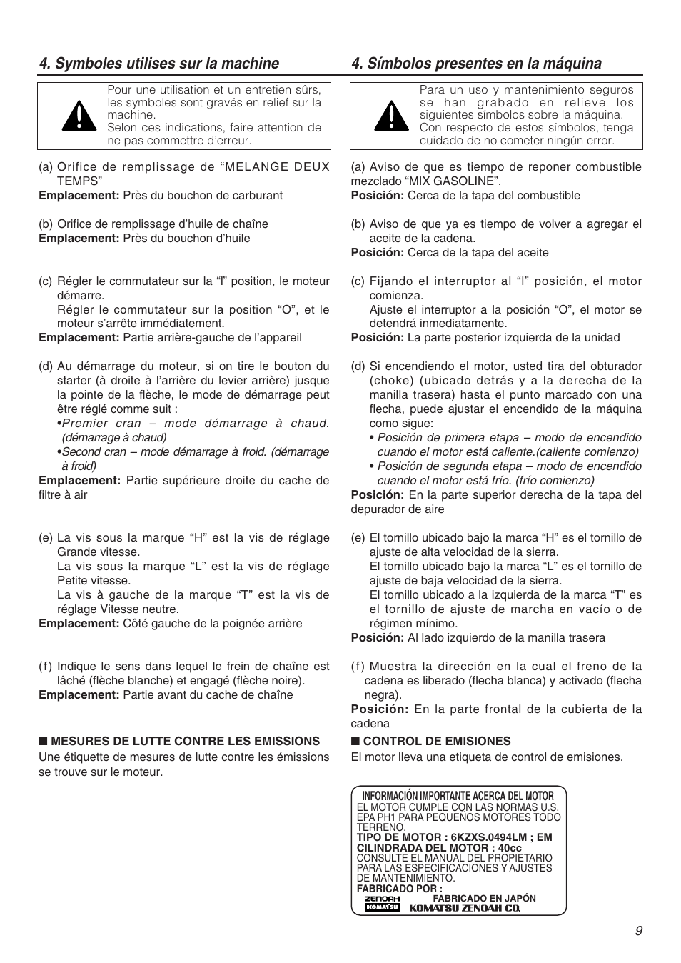 Zenoah KOMATSU G5000AVS User Manual | Page 9 / 72