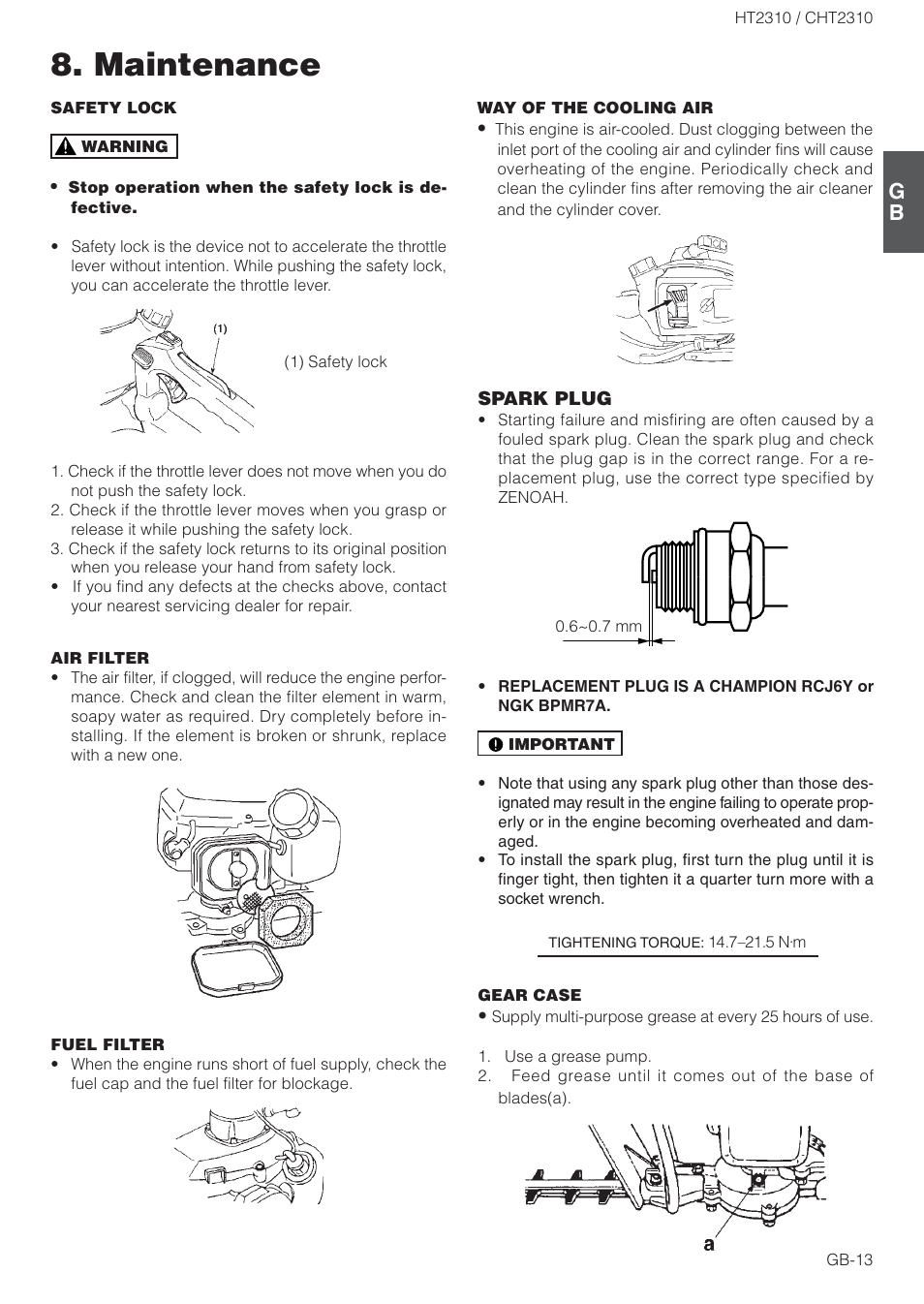 Maintenance | Zenoah CHT2310 User Manual | Page 13 / 15