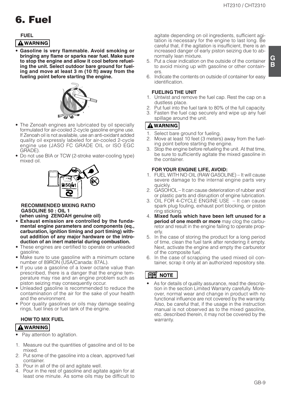 Fuel | Zenoah CHT2310 User Manual | Page 9 / 15