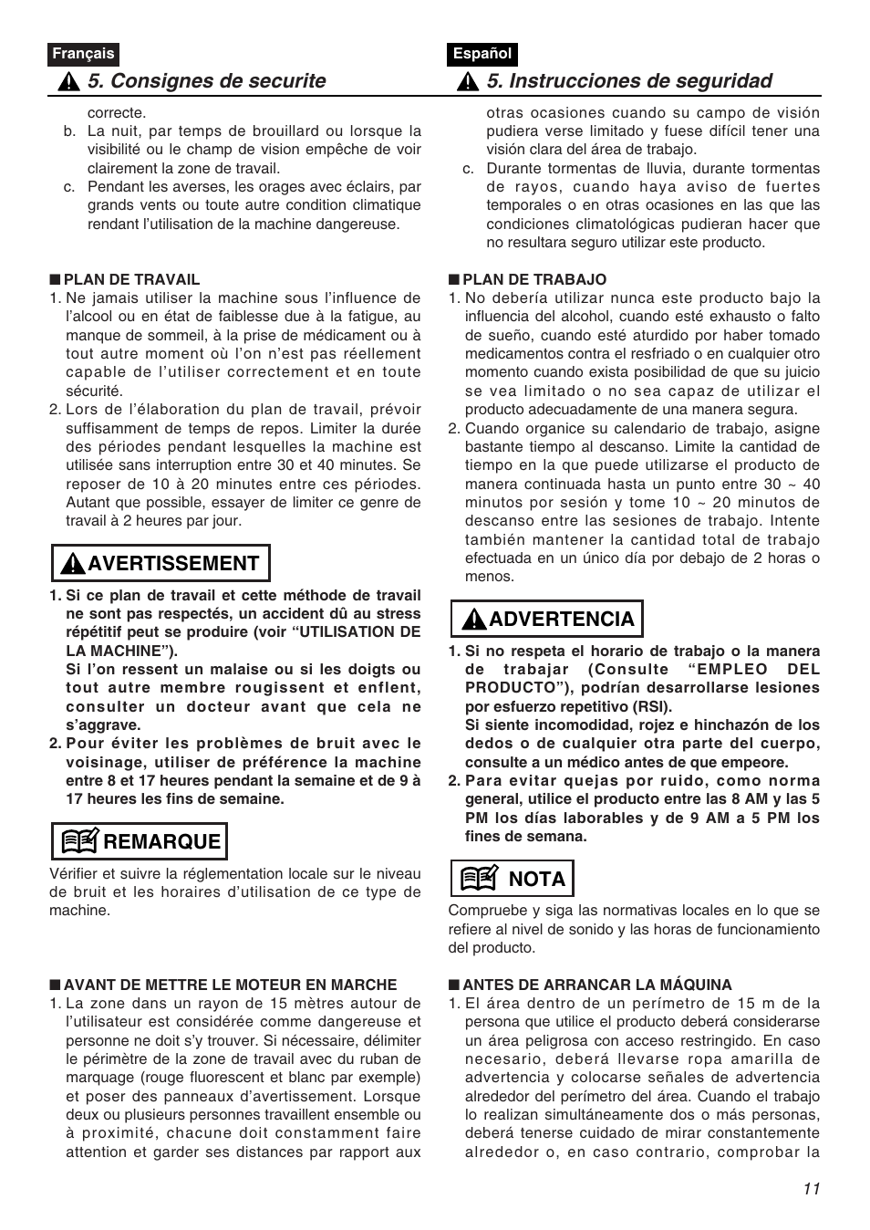Remarque avertissement | Zenoah CHT2200 User Manual | Page 11 / 48