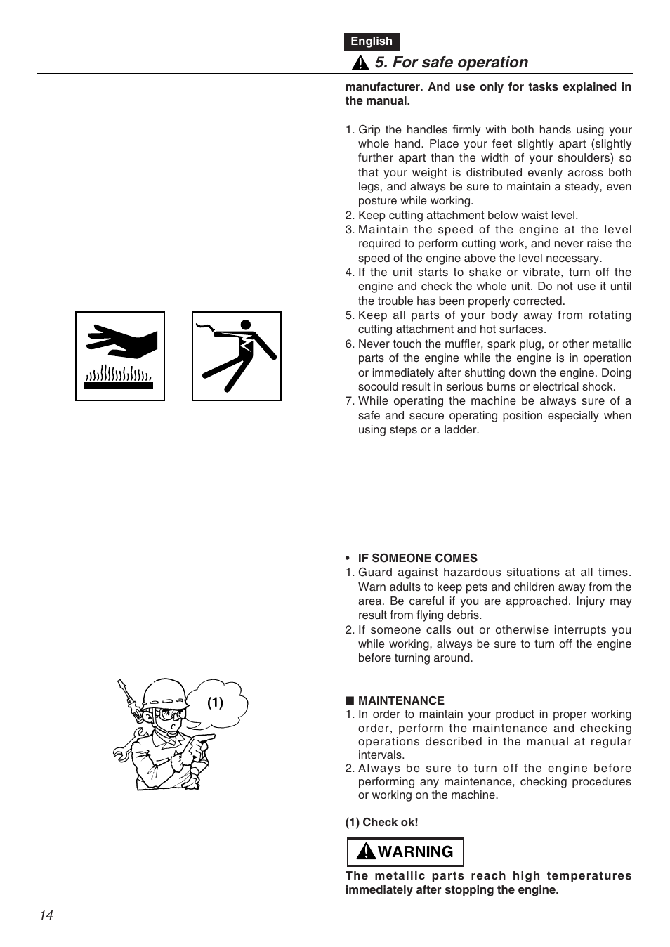 Warning 5. for safe operation | Zenoah CHT2200 User Manual | Page 14 / 48