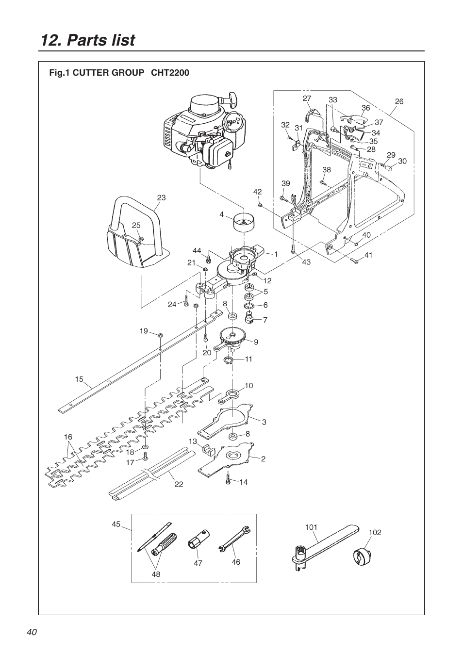 Parts list | Zenoah CHT2200 User Manual | Page 40 / 48