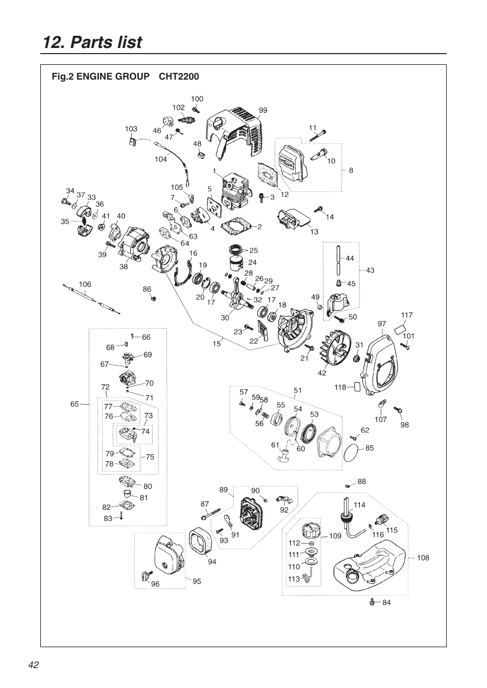 Parts list | Zenoah CHT2200 User Manual | Page 42 / 48