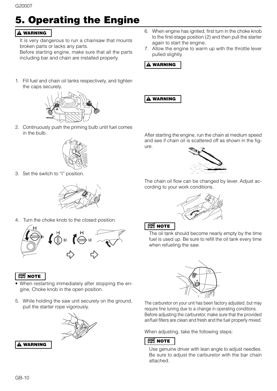 Operating the engine | Zenoah G2000T User Manual | Page 10 / 16