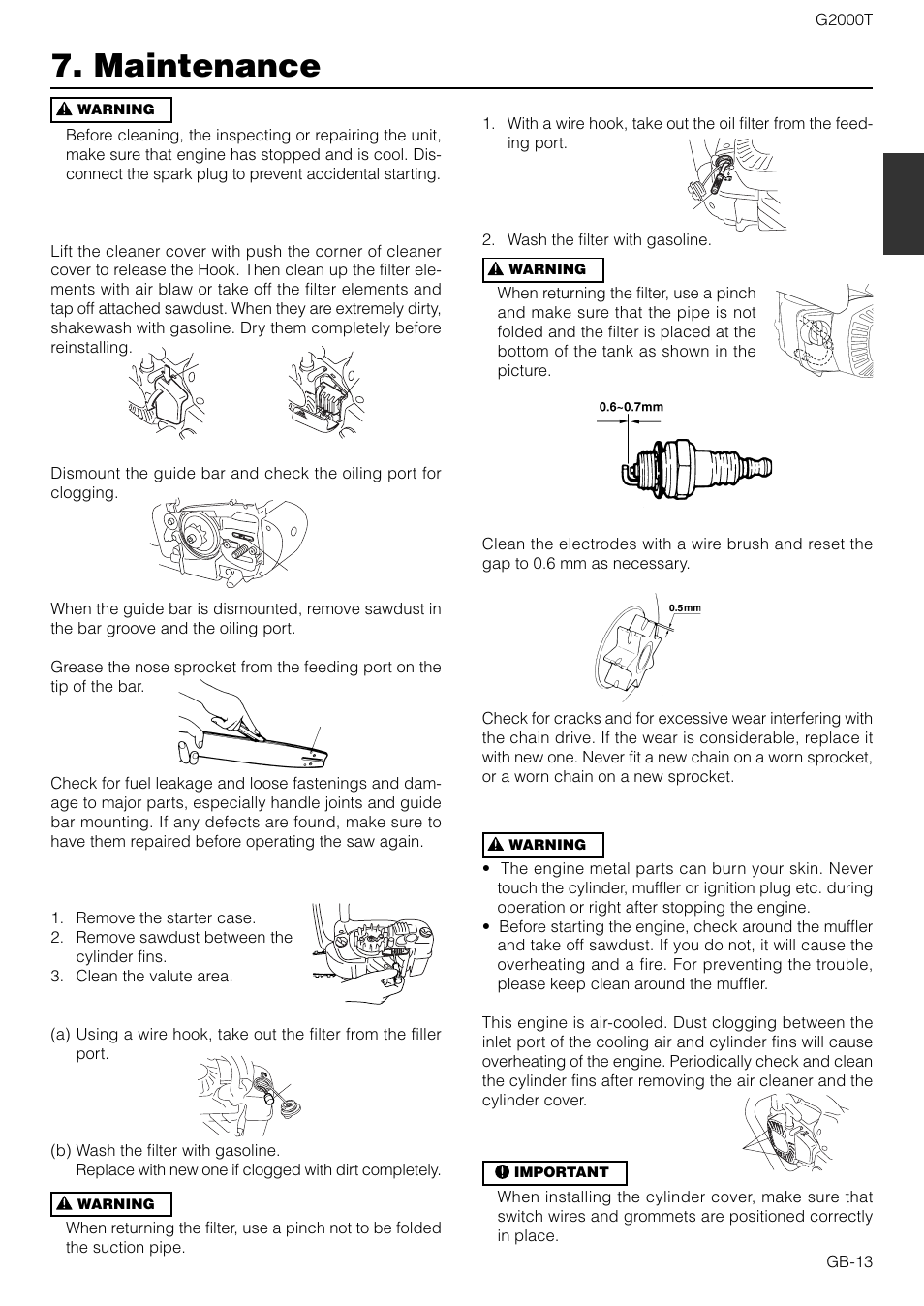 Maintenance | Zenoah G2000T User Manual | Page 13 / 16