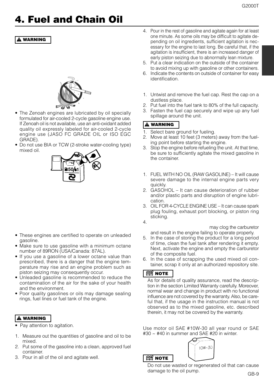 Fuel and chain oil | Zenoah G2000T User Manual | Page 9 / 16