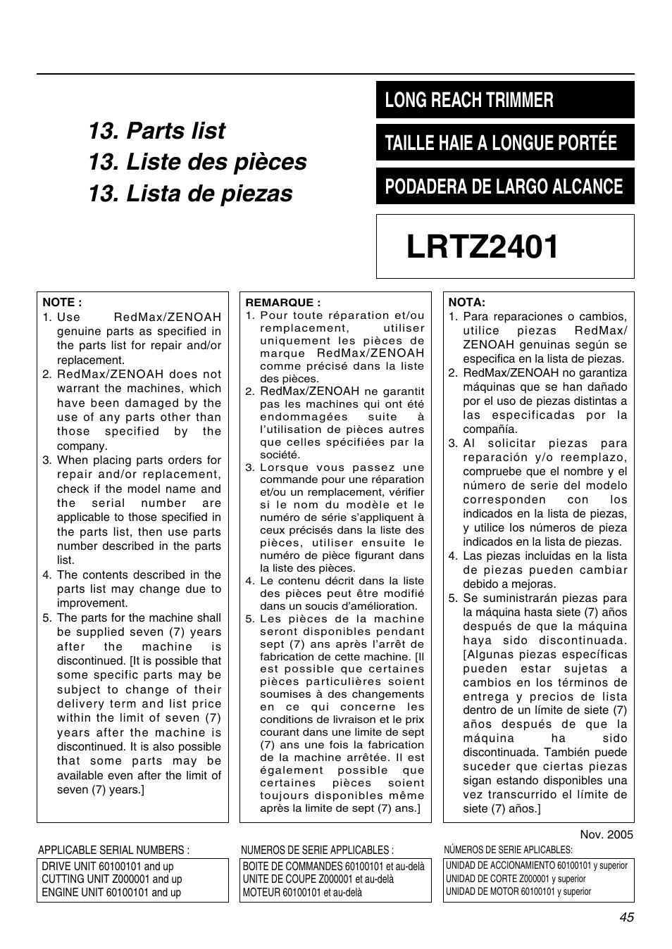 Lrtz2401 | Zenoah LRTZ2401-CA User Manual | Page 45 / 56