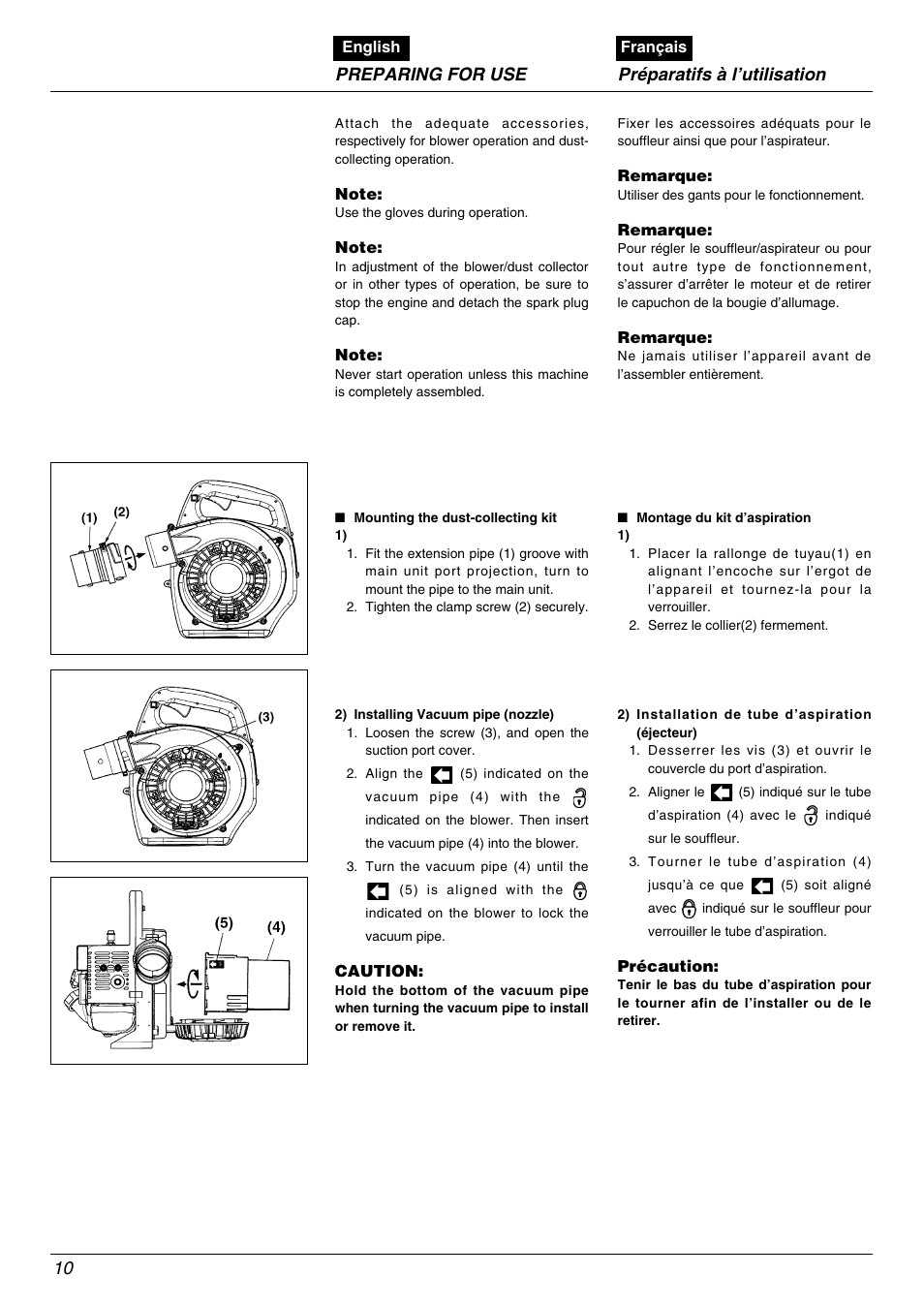 Preparing for use préparatifs à l’utilisation 10 | Zenoah HB2301 User Manual | Page 10 / 20
