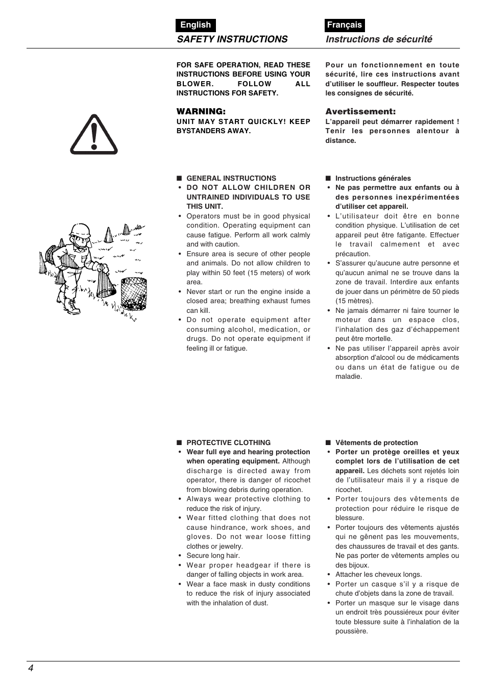 Safety instructions 4, Instructions de sécurité | Zenoah HB2301 User Manual | Page 4 / 20