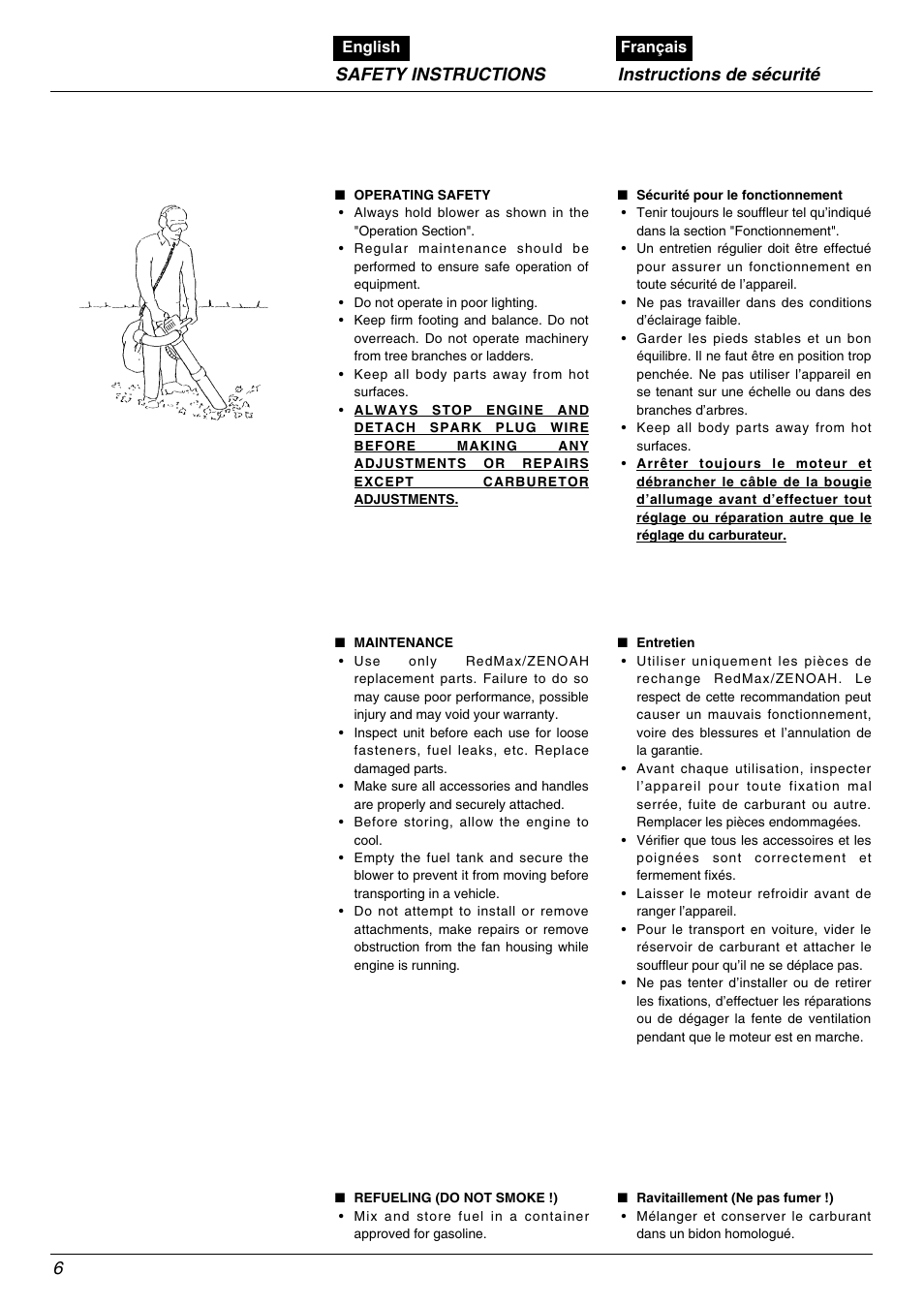 Safety instructions instructions de sécurité | Zenoah HB2301 User Manual | Page 6 / 20