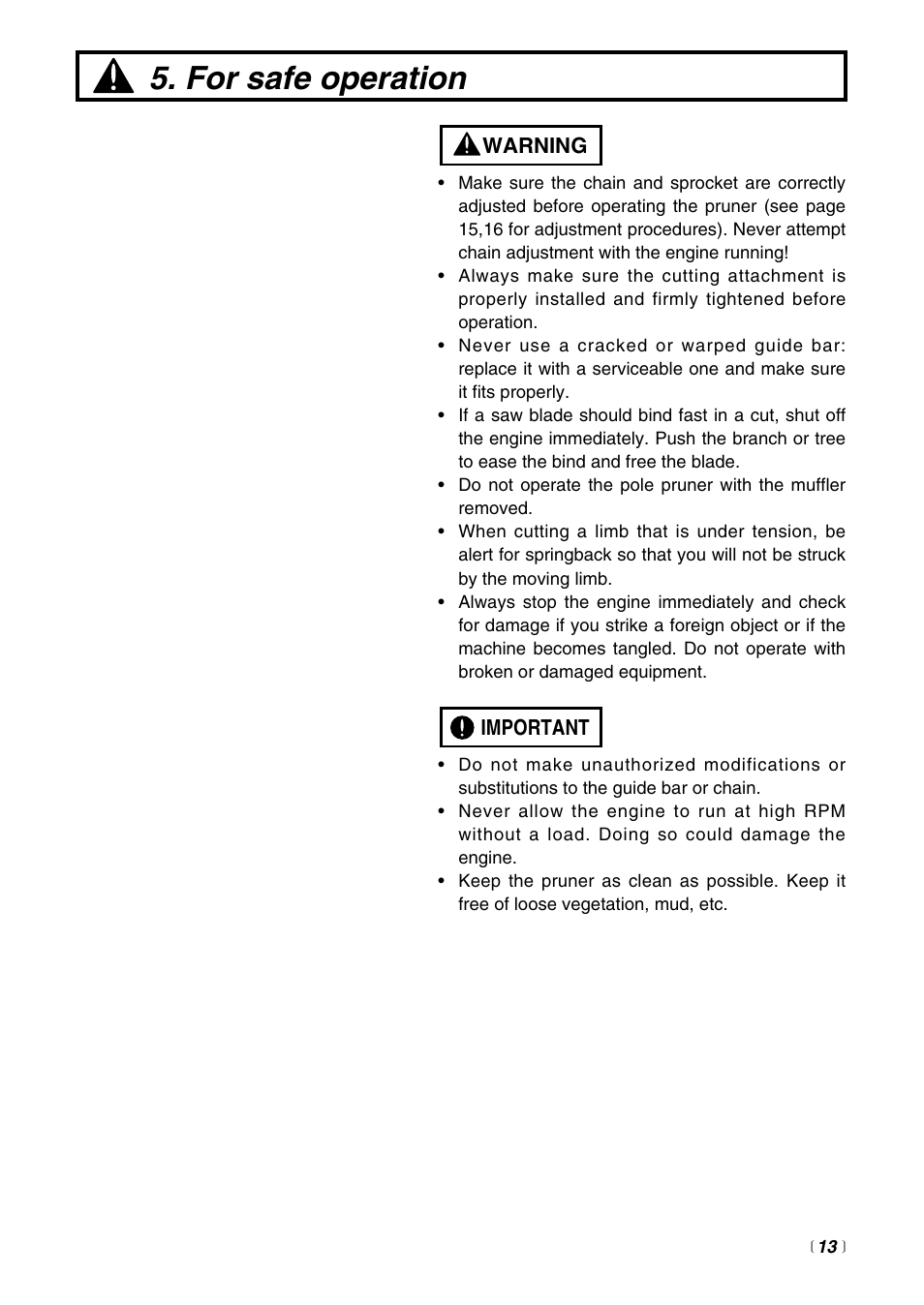 For safe operation | Zenoah PSZ2500 User Manual | Page 13 / 36