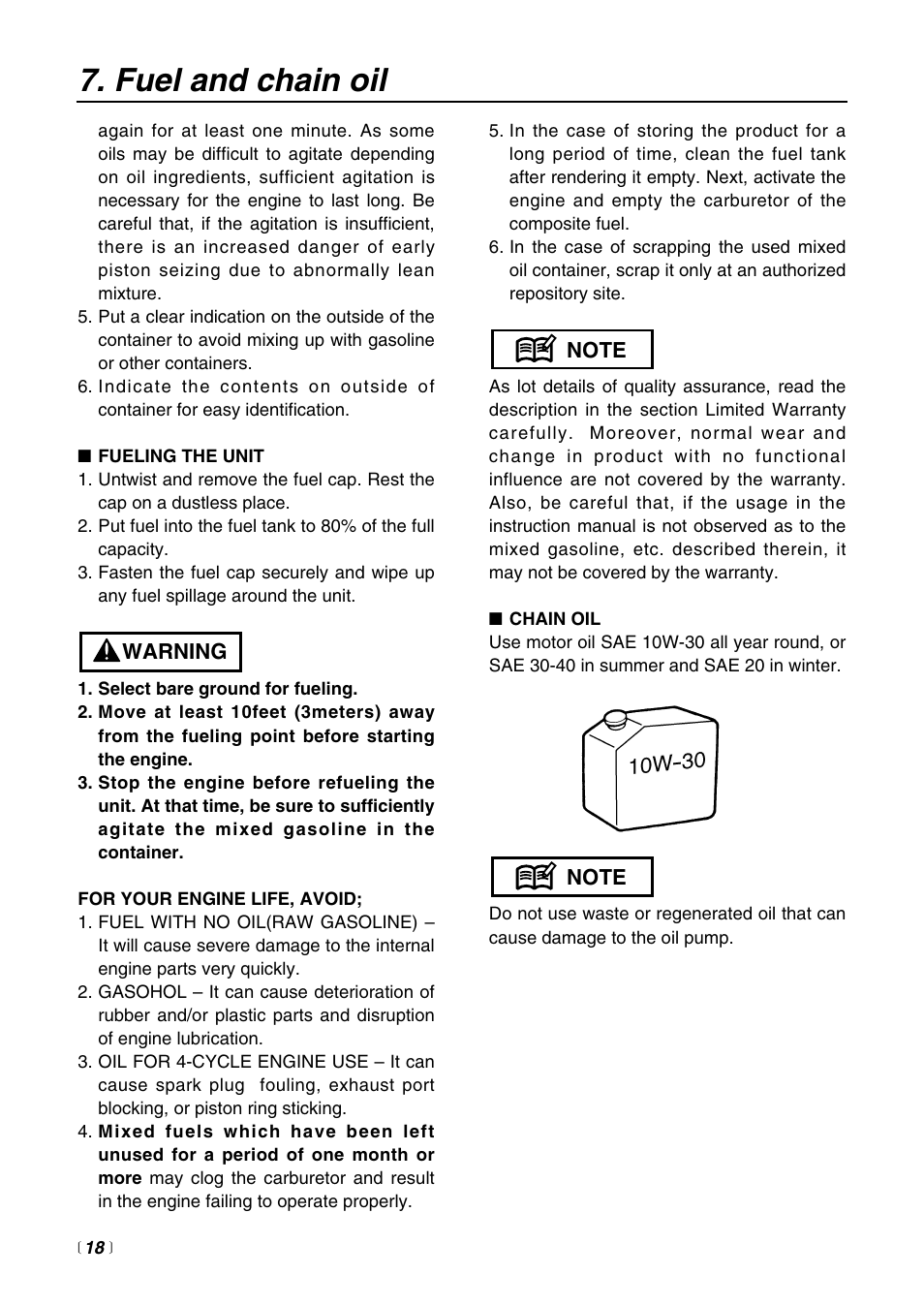 Fuel and chain oil | Zenoah PSZ2500 User Manual | Page 18 / 36