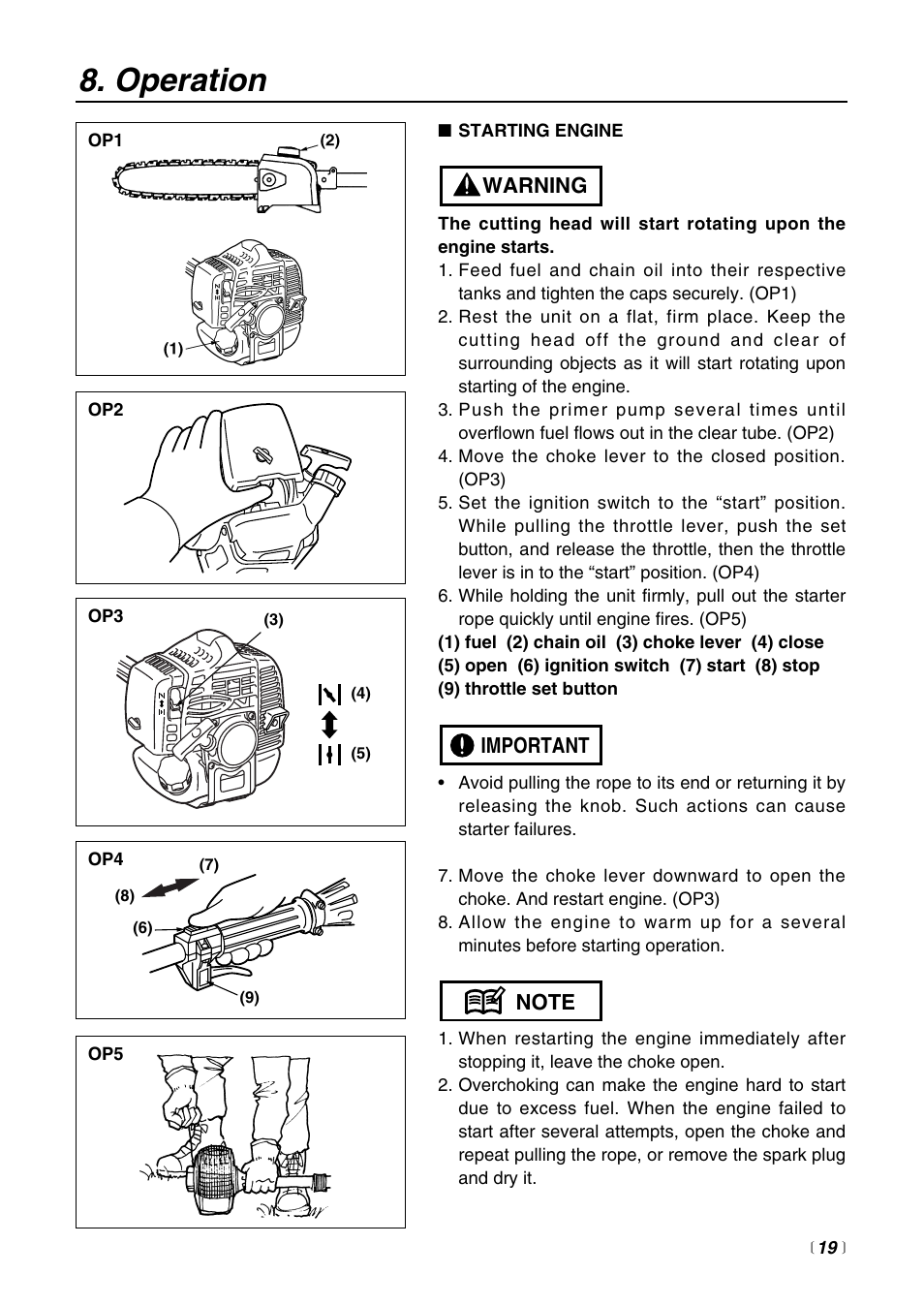 Operation | Zenoah PSZ2500 User Manual | Page 19 / 36