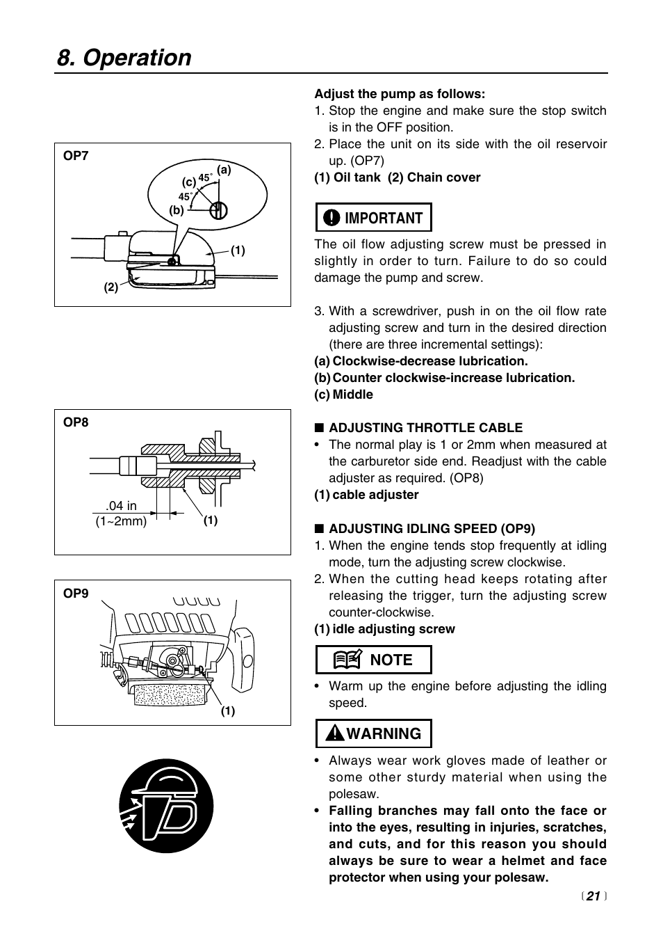 Operation | Zenoah PSZ2500 User Manual | Page 21 / 36