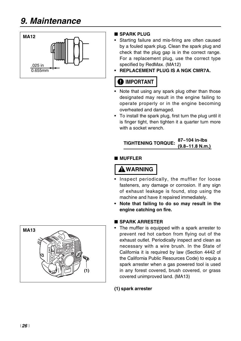 Maintenance | Zenoah PSZ2500 User Manual | Page 26 / 36