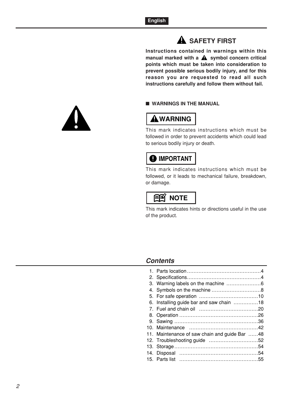 Safety first | Zenoah G5000AVS User Manual | Page 2 / 72