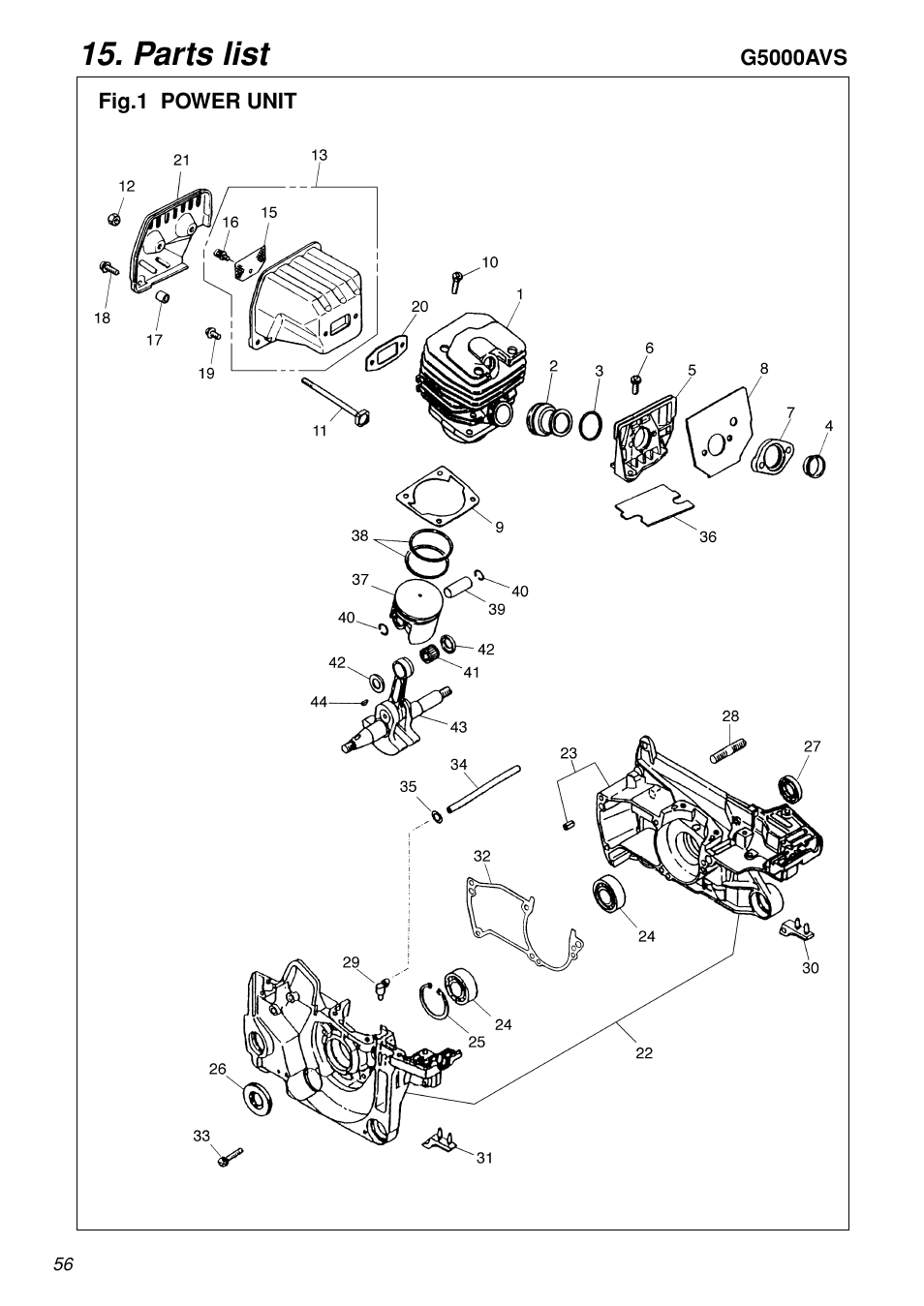 Parts list | Zenoah G5000AVS User Manual | Page 56 / 72