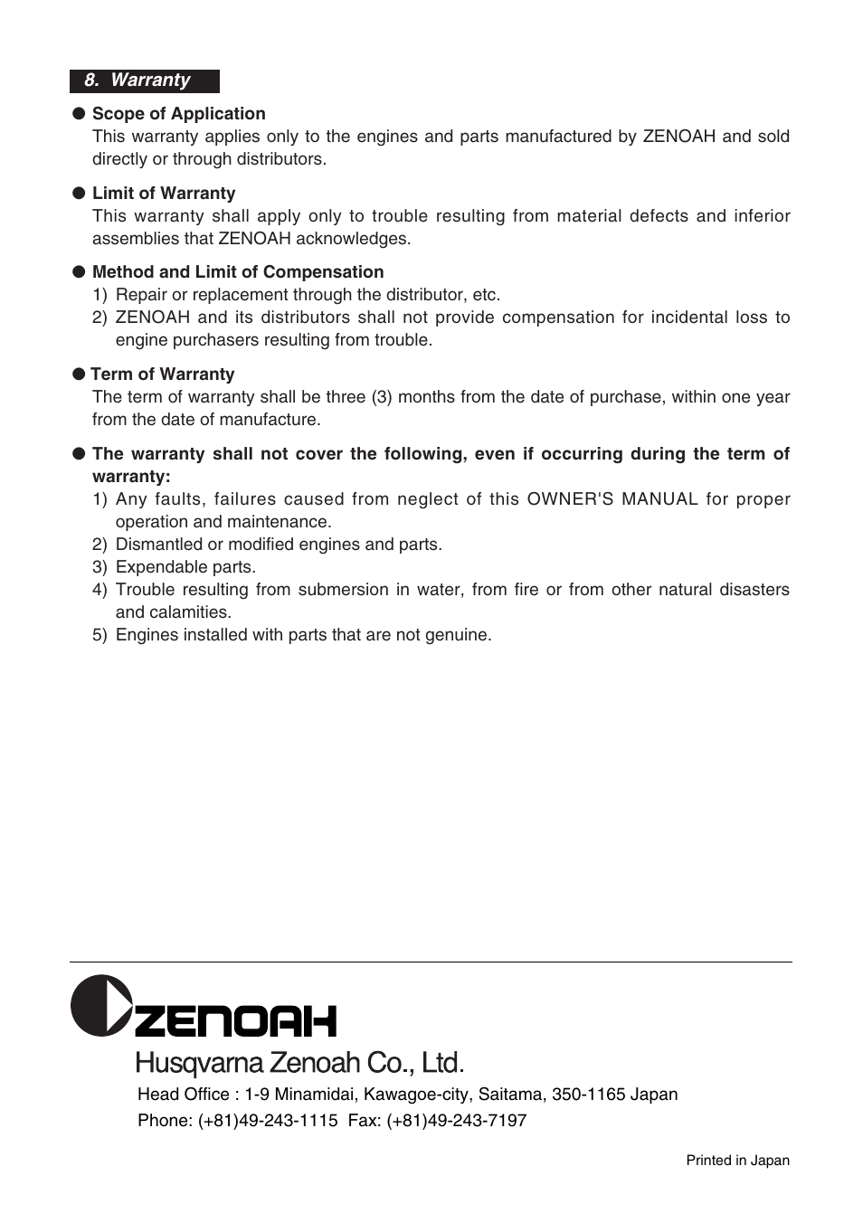 Zenoah G380PU User Manual | Page 8 / 8