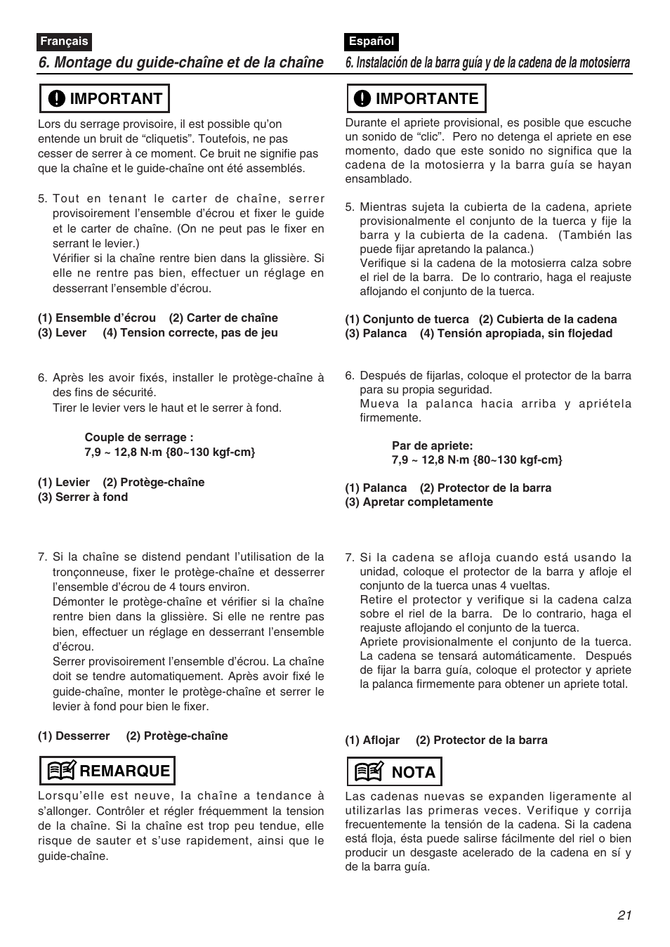 Remarque important | Zenoah G3200EZ User Manual | Page 21 / 64