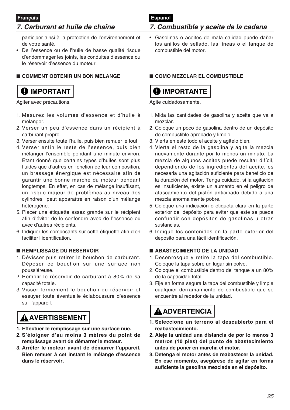 Avertissement important | Zenoah G3200EZ User Manual | Page 25 / 64