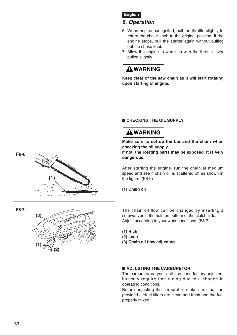 Operation, Warning | Zenoah G3200EZ User Manual | Page 30 / 64