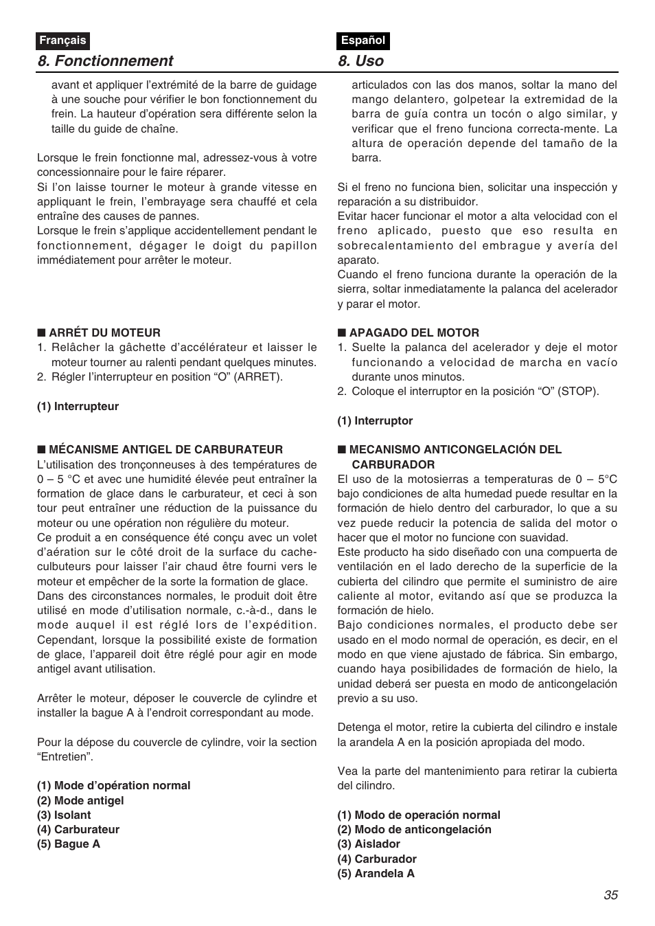 Fonctionnement 8. uso | Zenoah G3200EZ User Manual | Page 35 / 64