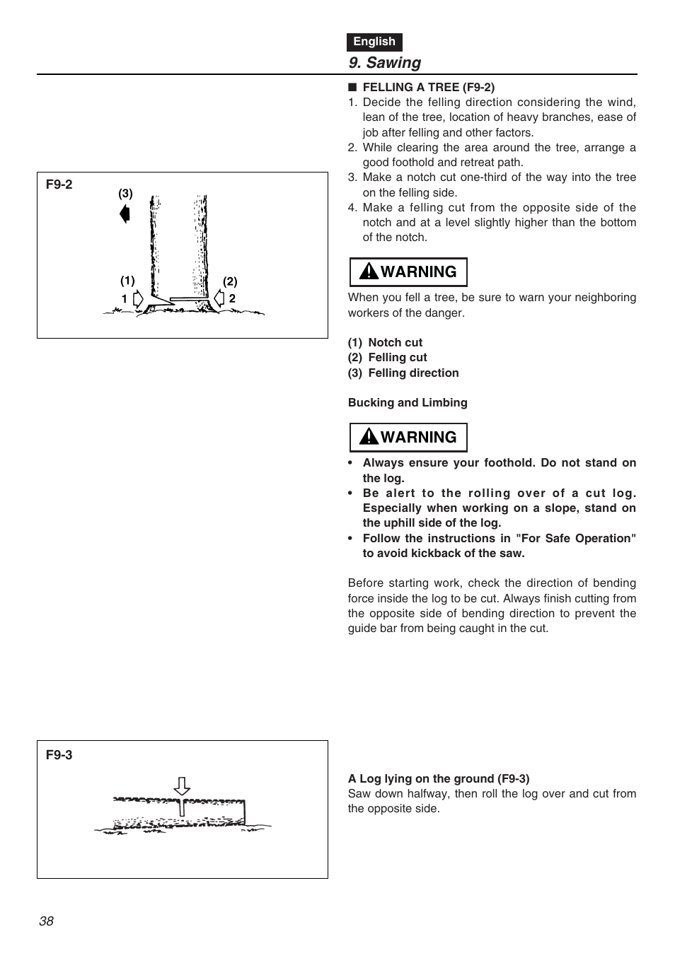 Warning, Sawing | Zenoah G3200EZ User Manual | Page 38 / 64