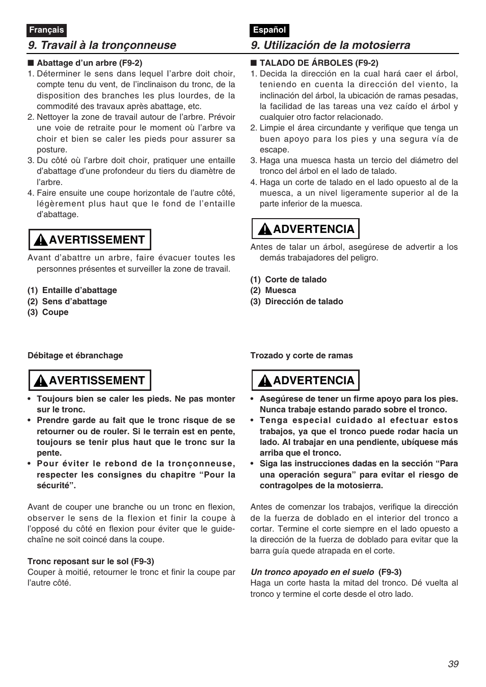 Avertissement, Advertencia | Zenoah G3200EZ User Manual | Page 39 / 64