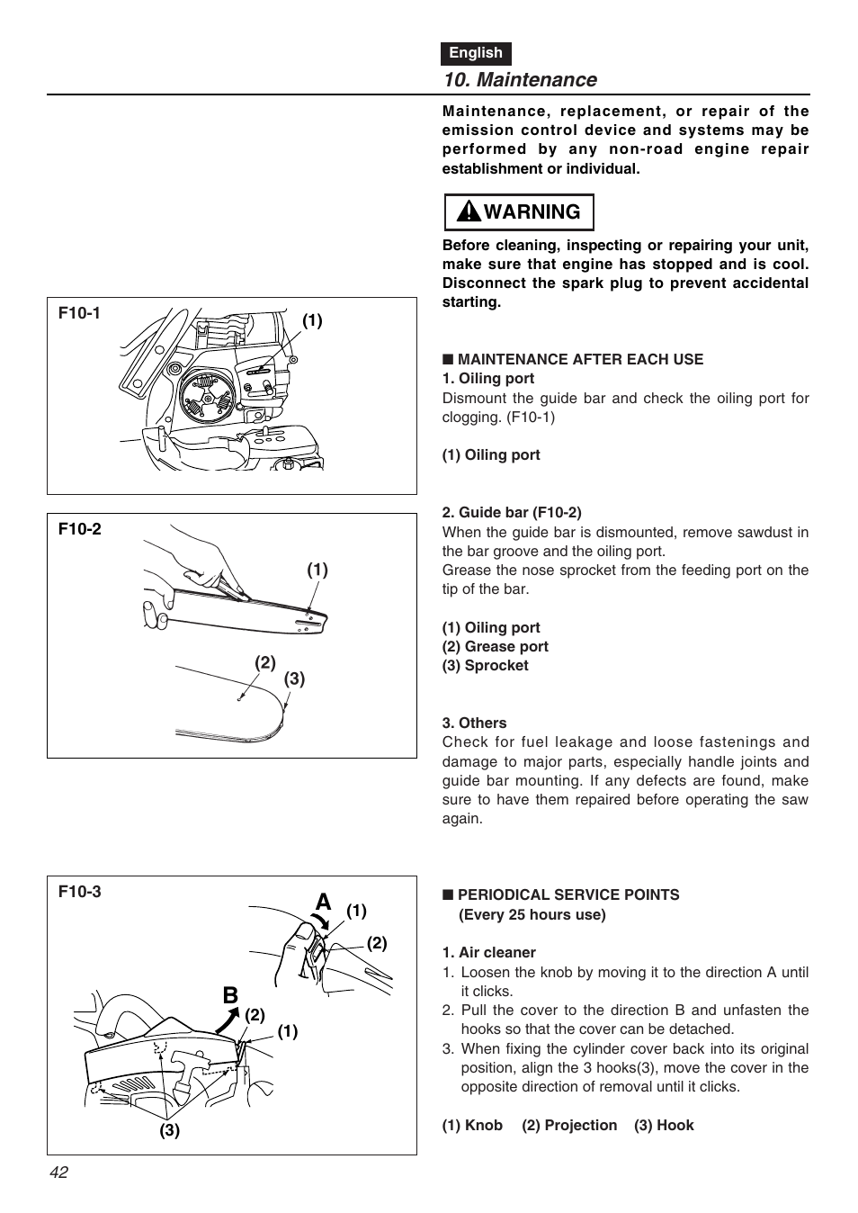 Maintenance, Warning | Zenoah G3200EZ User Manual | Page 42 / 64