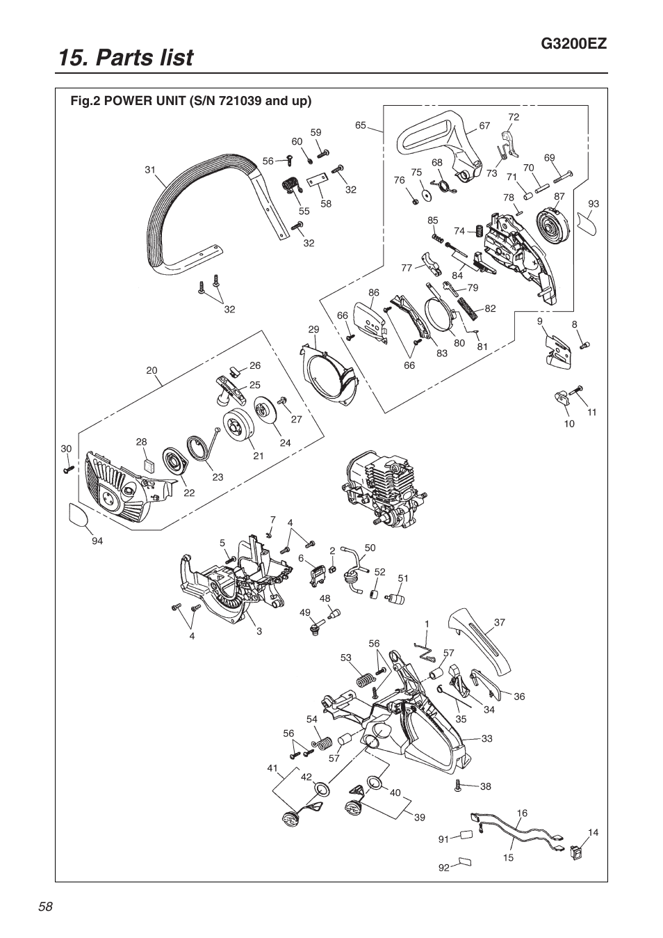 Parts list | Zenoah G3200EZ User Manual | Page 58 / 64