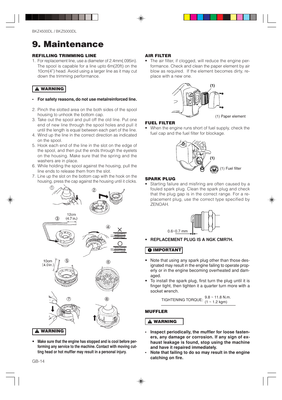 Maintenance | Zenoah BKZ5000DL User Manual | Page 14 / 16
