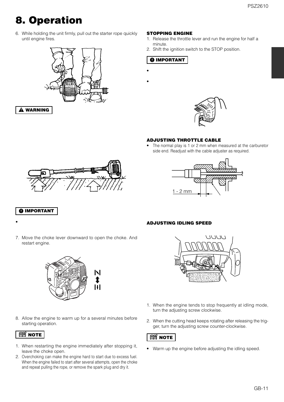 Operation | Zenoah PSZ2610 User Manual | Page 11 / 16