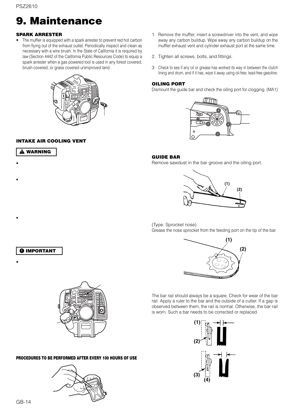 Maintenance | Zenoah PSZ2610 User Manual | Page 14 / 16