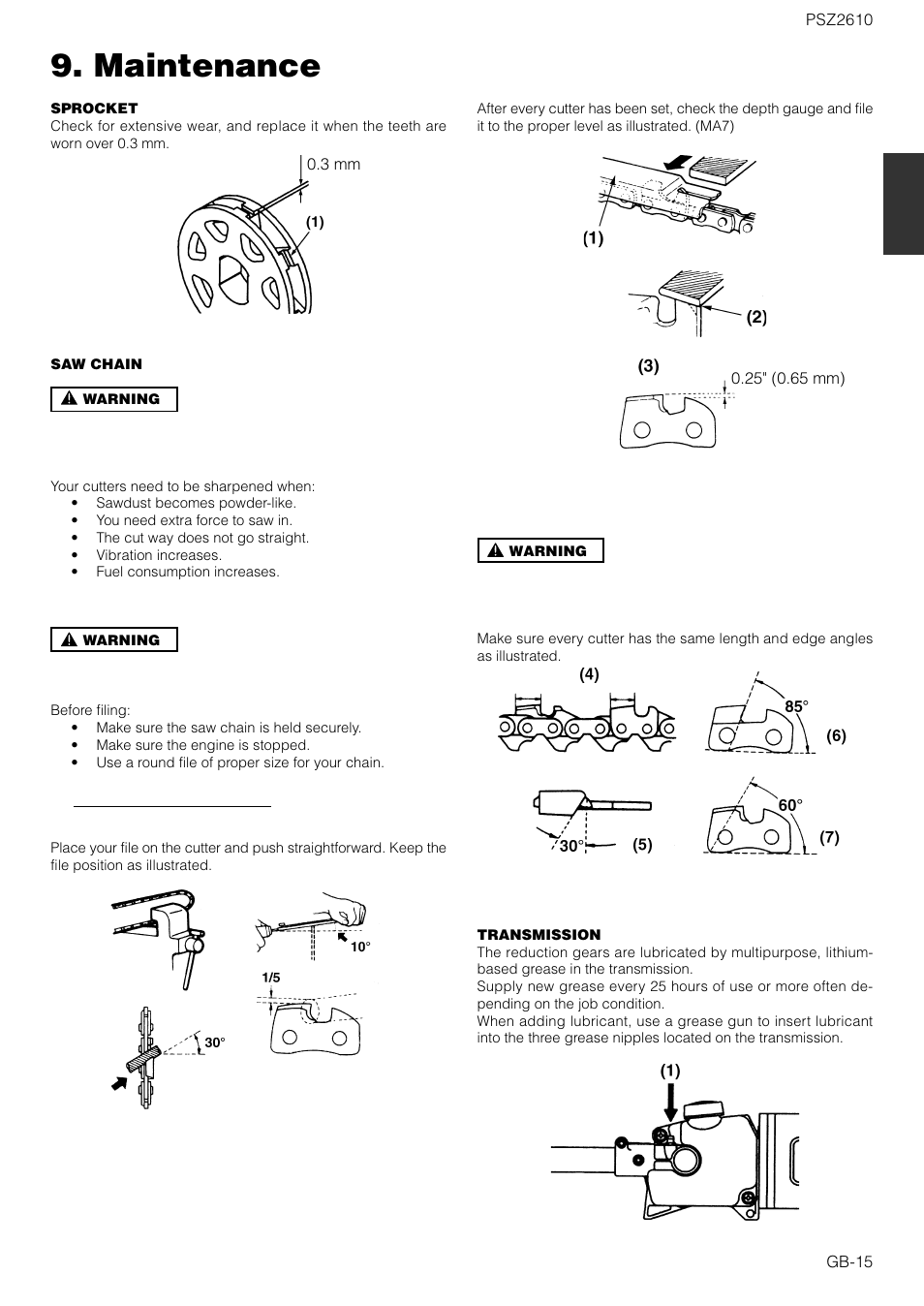 Maintenance | Zenoah PSZ2610 User Manual | Page 15 / 16