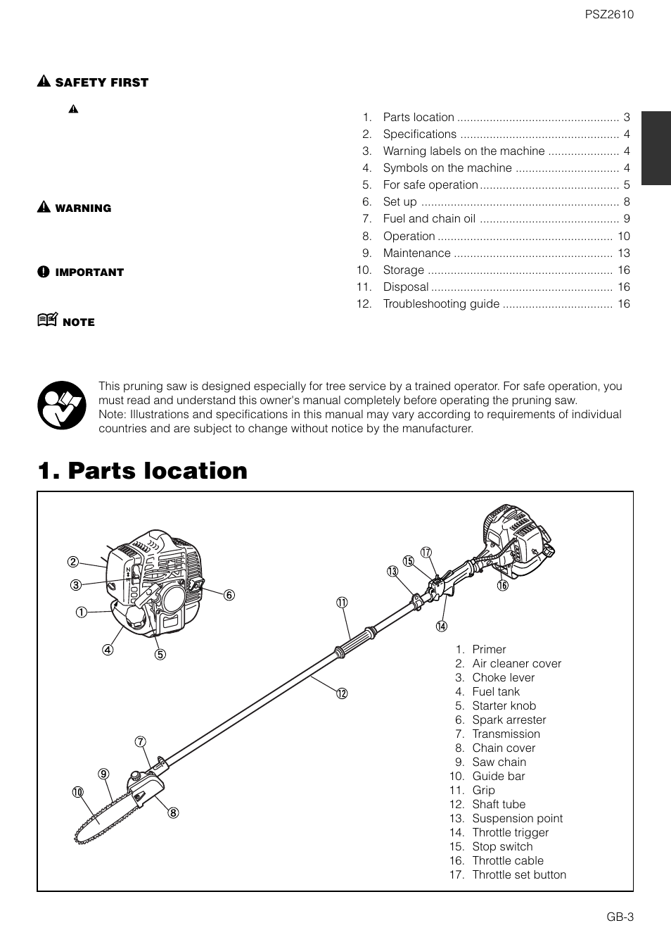 Zenoah PSZ2610 User Manual | Page 3 / 16