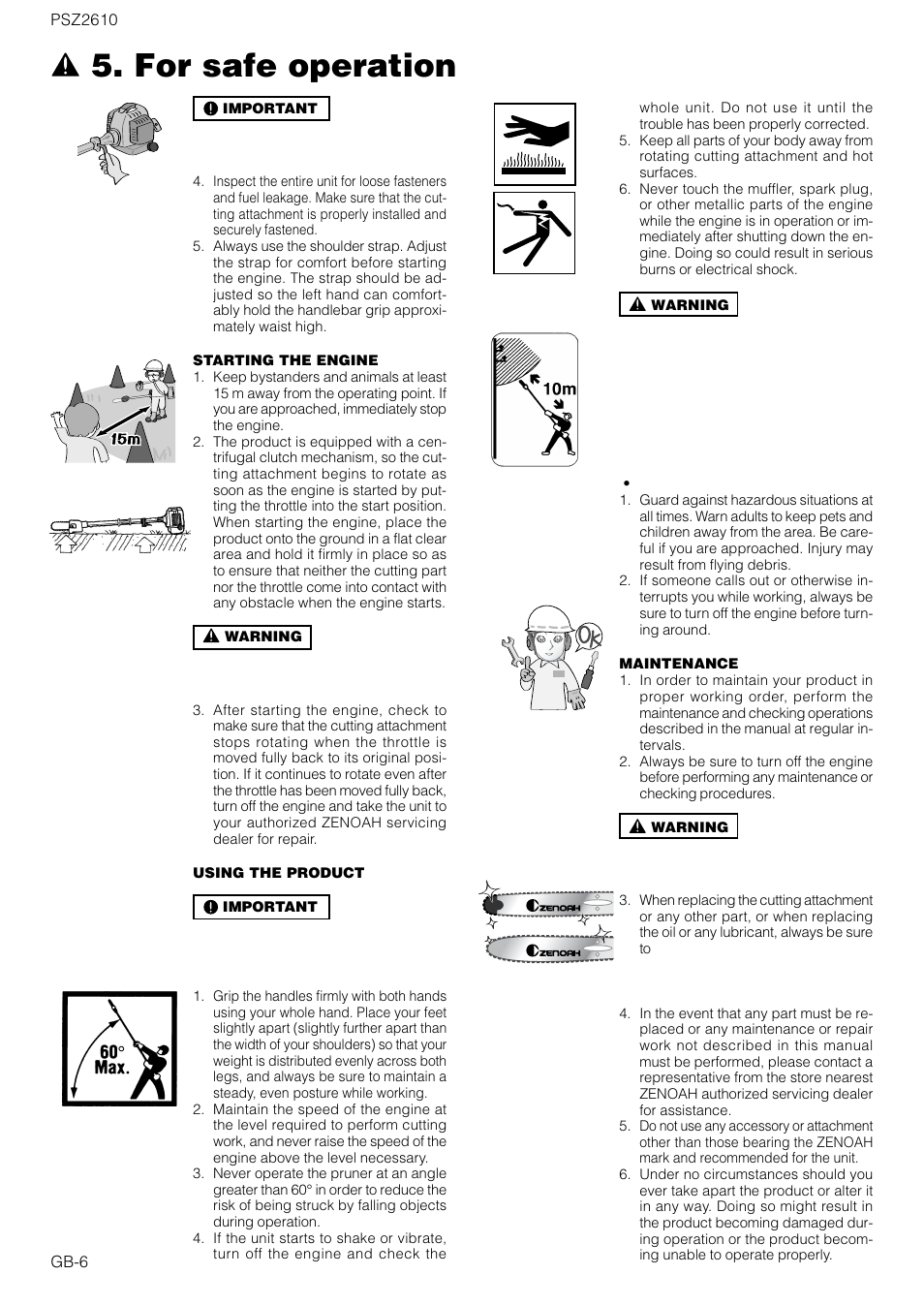 For safe operation | Zenoah PSZ2610 User Manual | Page 6 / 16