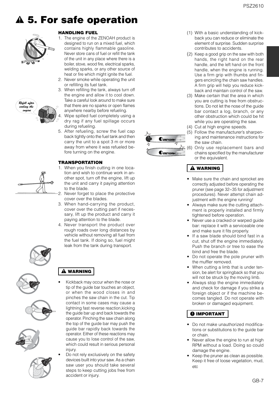 For safe operation | Zenoah PSZ2610 User Manual | Page 7 / 16