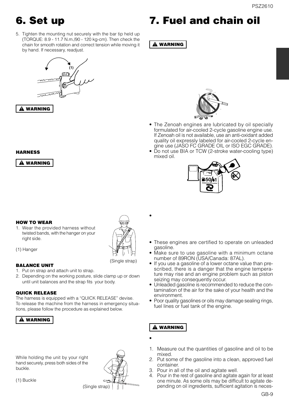 Set up 7. fuel and chain oil | Zenoah PSZ2610 User Manual | Page 9 / 16