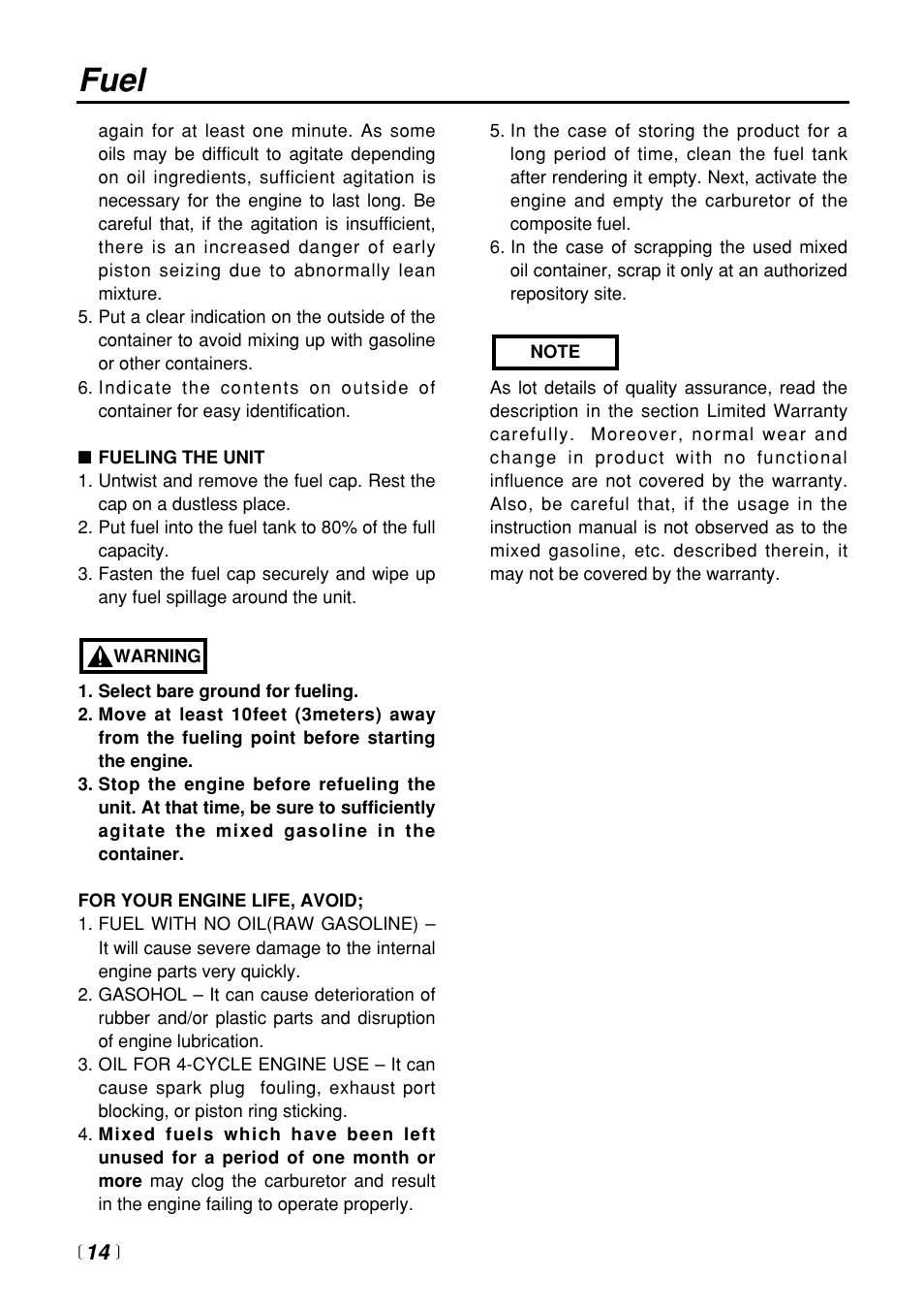 Fuel | Zenoah BC3401DL User Manual | Page 14 / 36