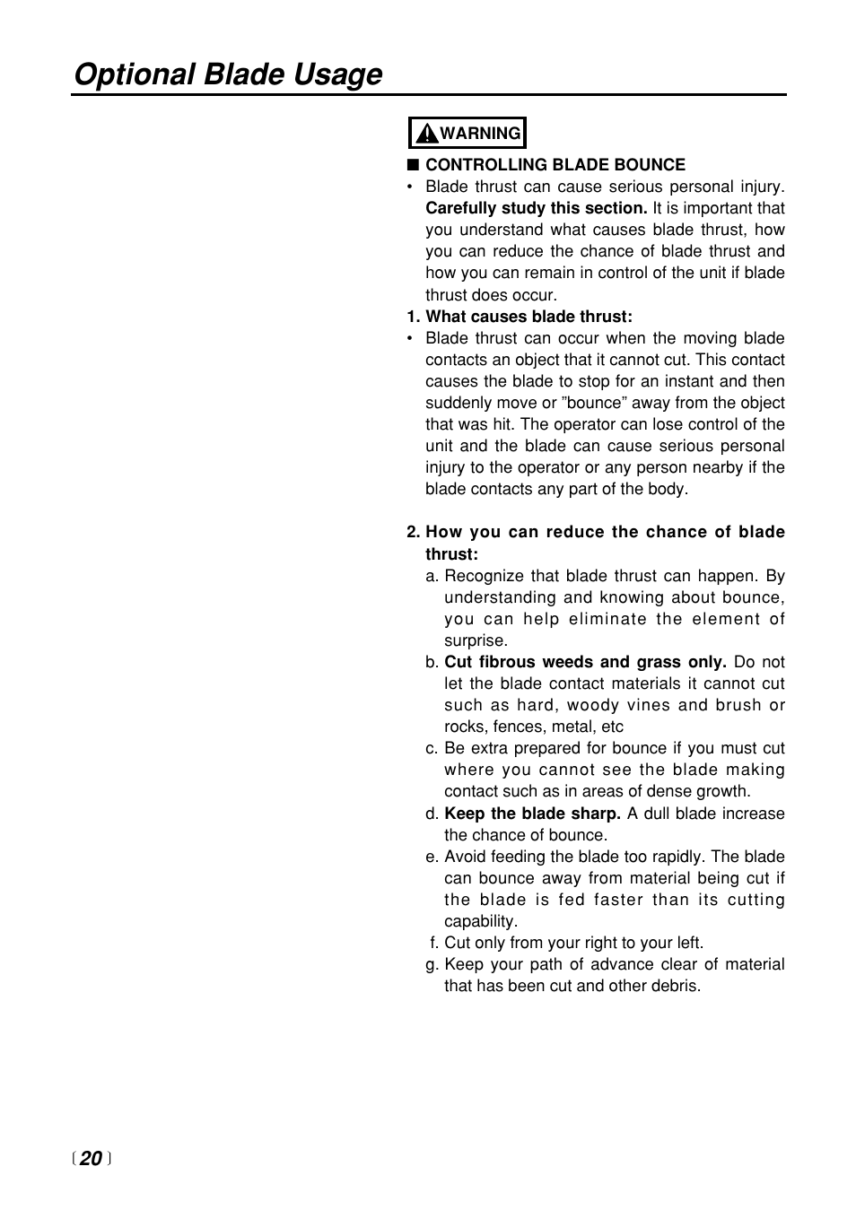 Optional blade usage | Zenoah BC3401DL User Manual | Page 20 / 36