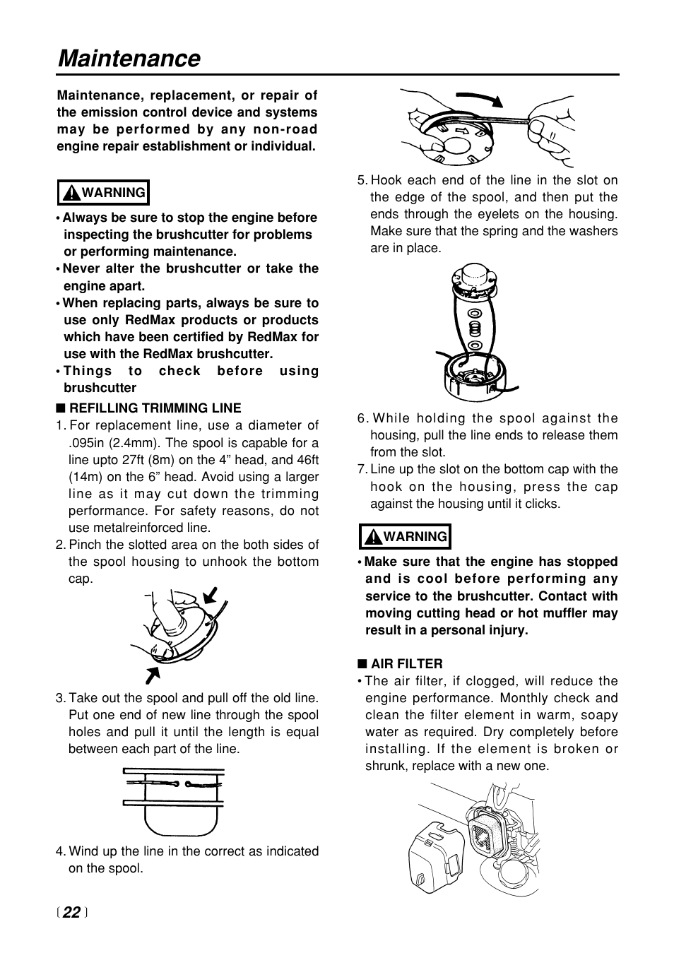 Maintenance | Zenoah BC3401DL User Manual | Page 22 / 36
