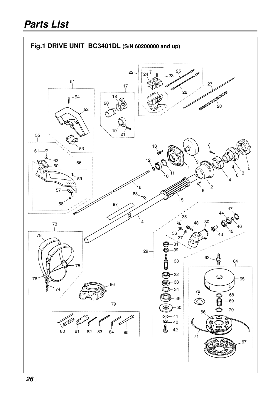 Parts list | Zenoah BC3401DL User Manual | Page 26 / 36