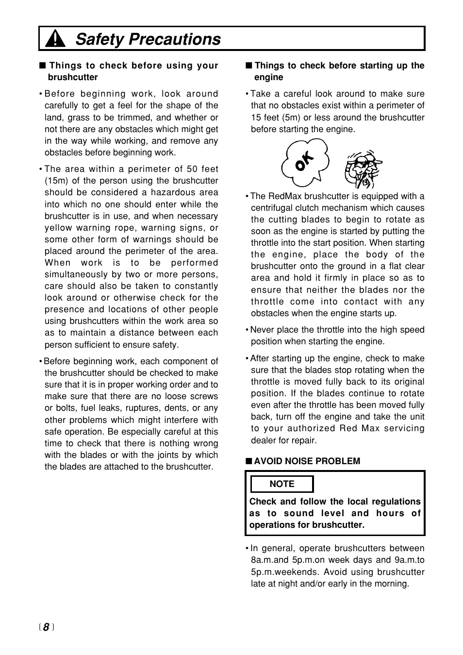 Safety precautions | Zenoah BC3401DL User Manual | Page 8 / 36