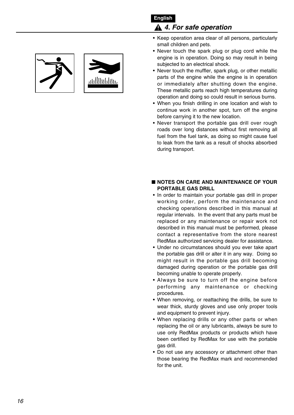 For safe operation | Zenoah EDG2300R User Manual | Page 16 / 48