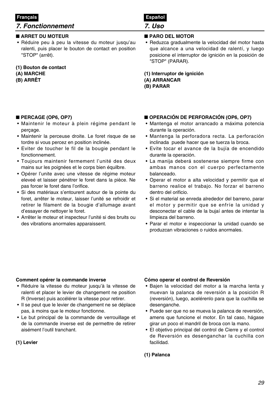 Fonctionnement 7. uso | Zenoah EDG2300R User Manual | Page 29 / 48