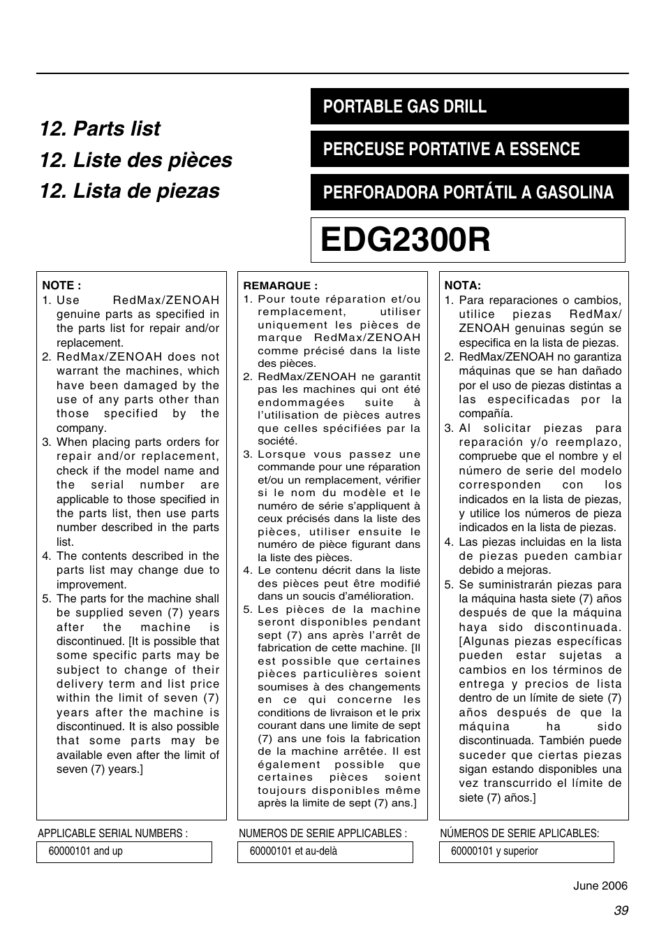 Edg2300r | Zenoah EDG2300R User Manual | Page 39 / 48