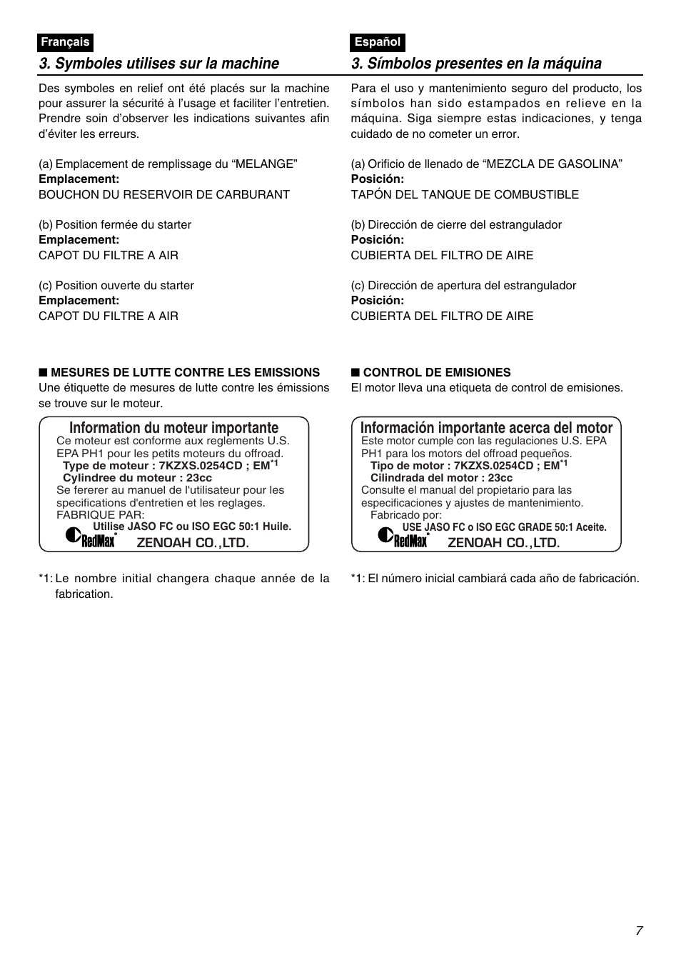 Información importante acerca del motor | Zenoah EDG2300R User Manual | Page 7 / 48